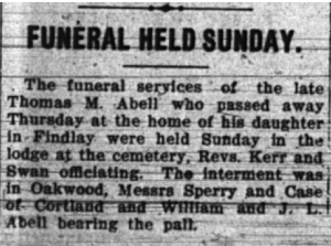 Thomas Abell's Funeral clipping